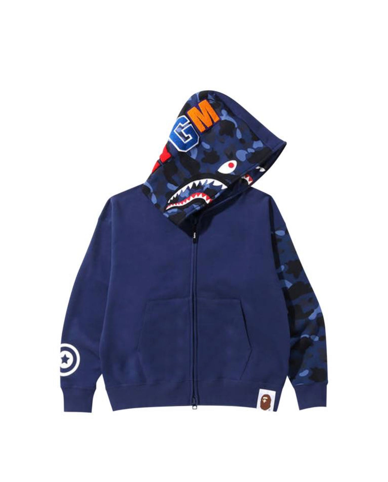 $Ape Camo Giant Shark Loose Fit Full Zip Hoodie “Navy”
