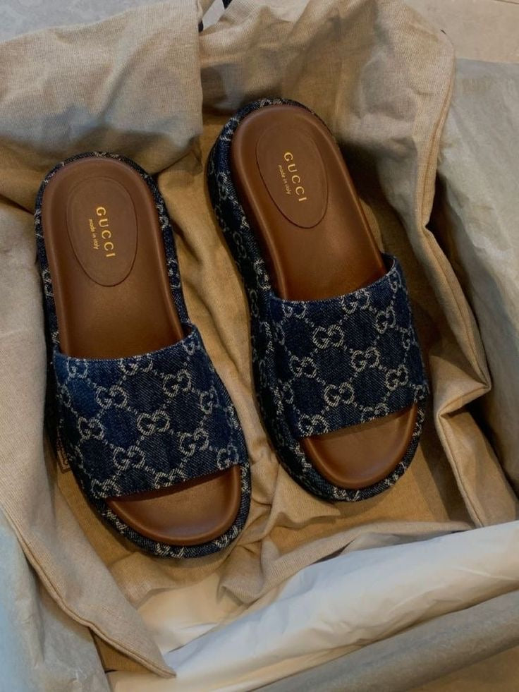 GG Platform Slide Sandal “Allover GG Denim”