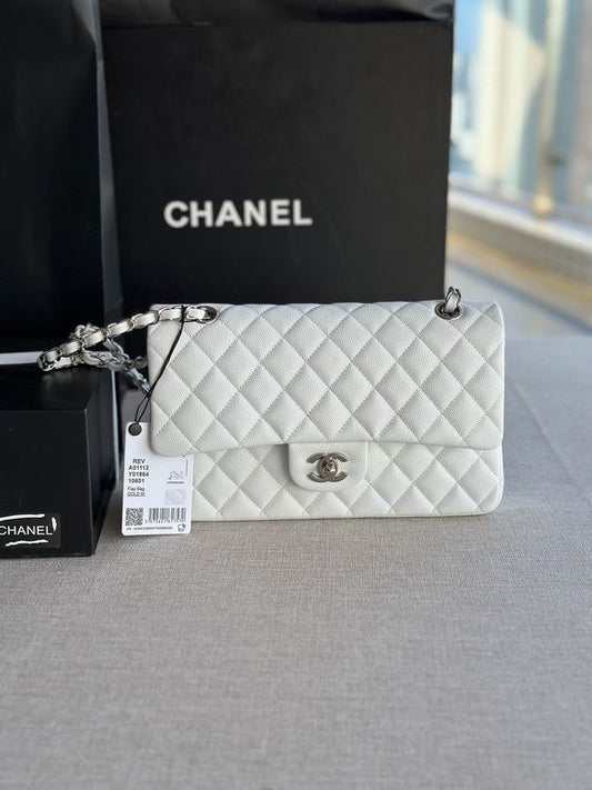 CC Lambskin Chain Shoulder White