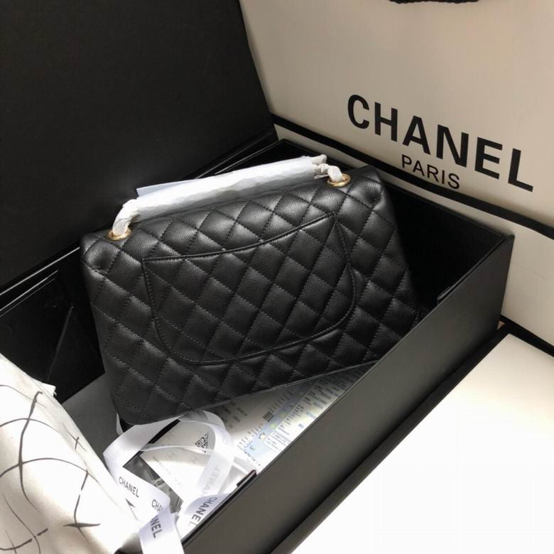 CC Lambskin Chain Shoulder Black