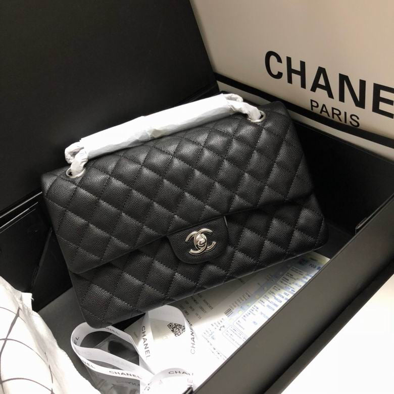 CC Lambskin Chain Shoulder Black