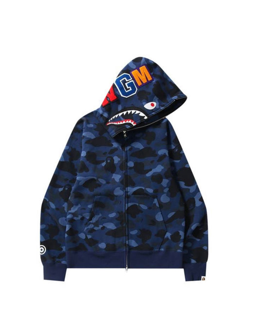 $Ape Camo Shark Full Zip Hoodie “Navy”