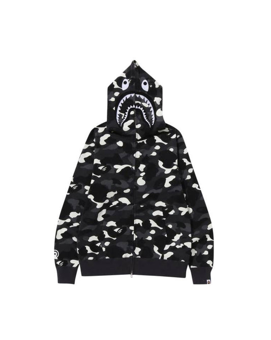 $Ape City Camo Shark Full Zip Hoodie “Black”
