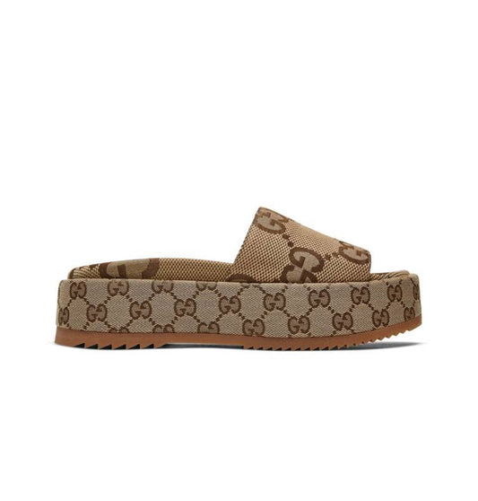 GG Lame Platform Slide Sandal “Camel Monogram”