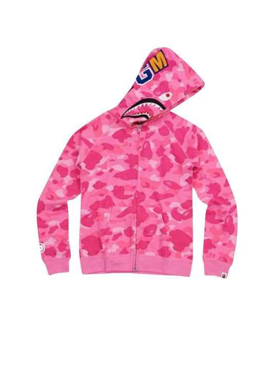 $Ape Camo Shark Full Zip Hoodie “Dark Pink”