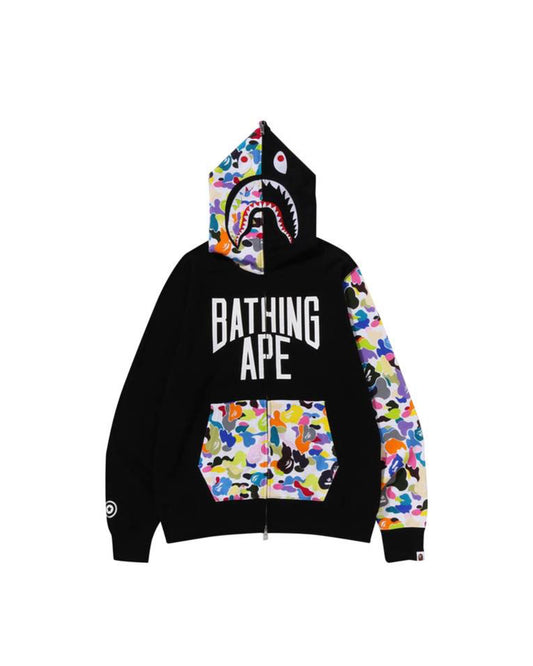 $Ape Multi Camo NYC Logo Shark Full Zip Hoodie “Black”