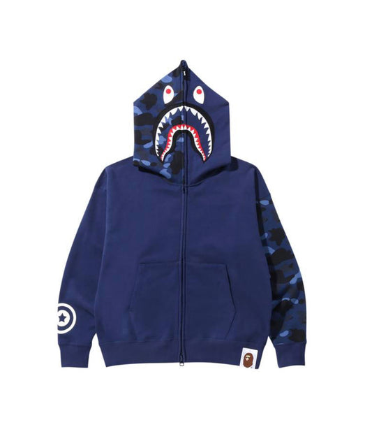 $Ape Camo Giant Shark Loose Fit Full Zip Hoodie “Navy”