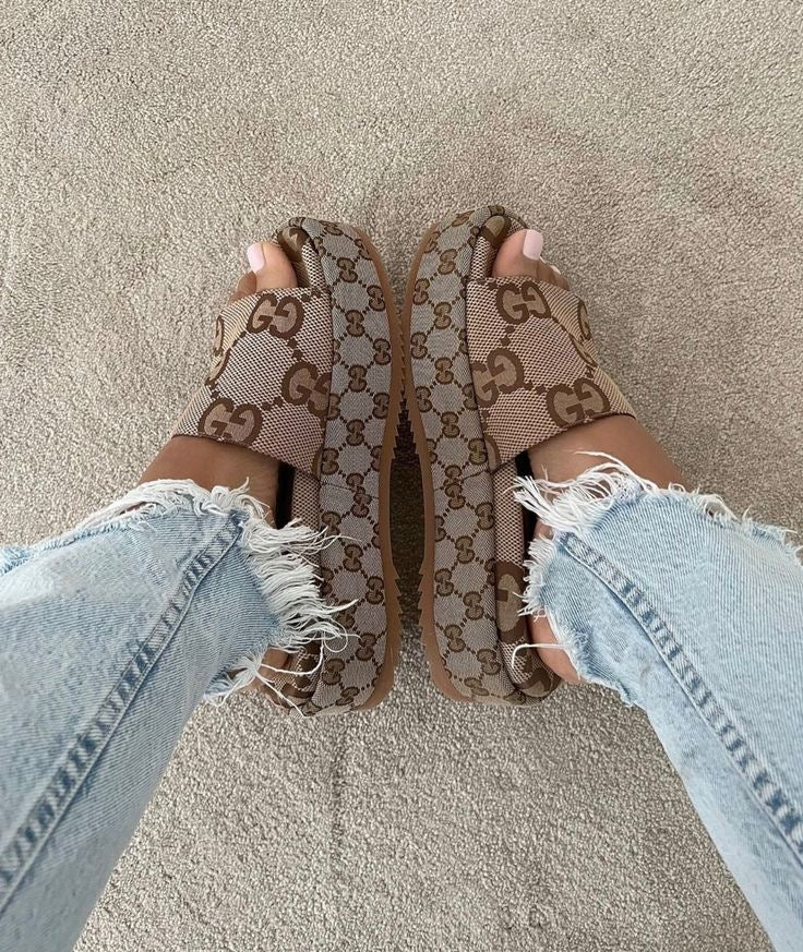 GG Lame Platform Slide Sandal “Camel Monogram”