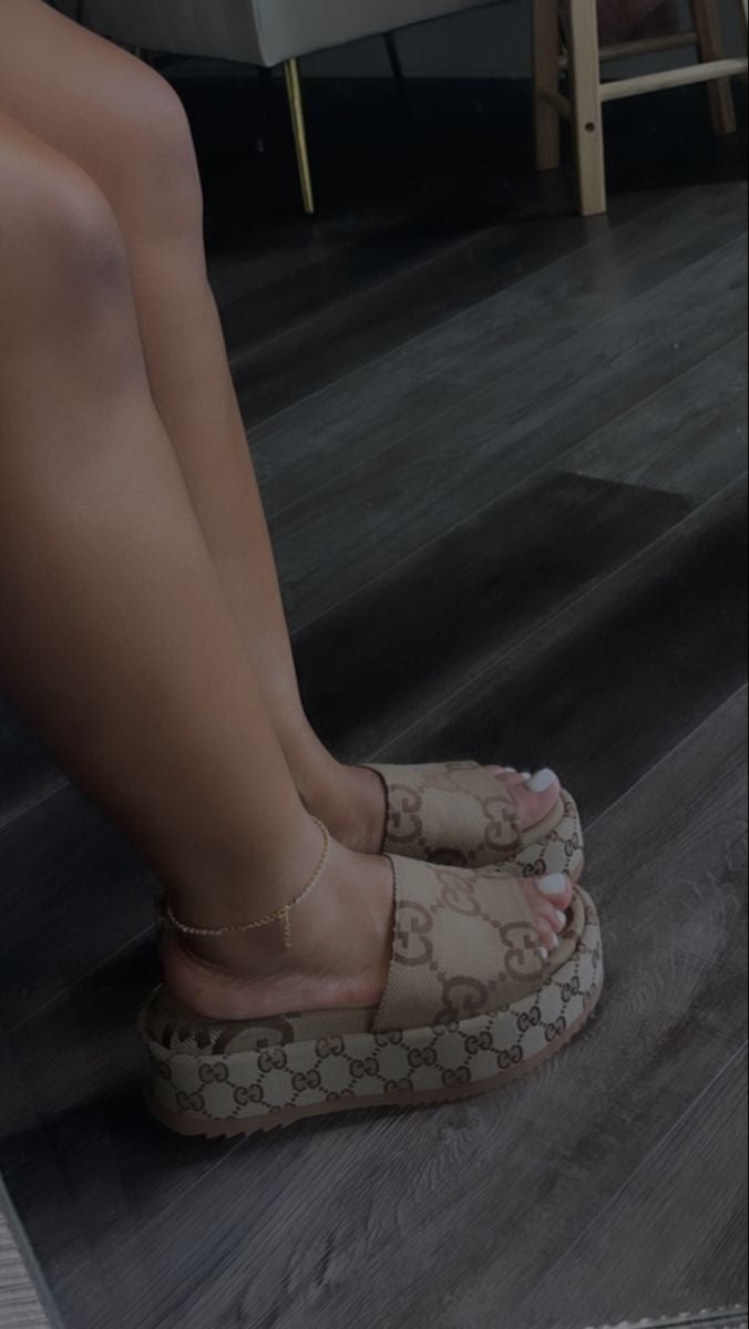 GG Lame Platform Slide Sandal “Camel Monogram”