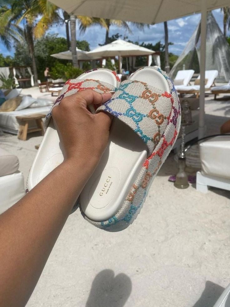 GG Platform Slide Sandal “White Multi”